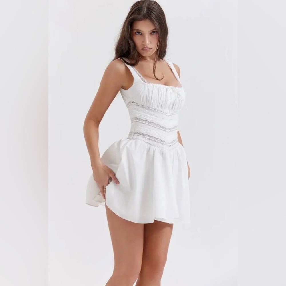 Tiffani Lace Trim Mini Dress in White